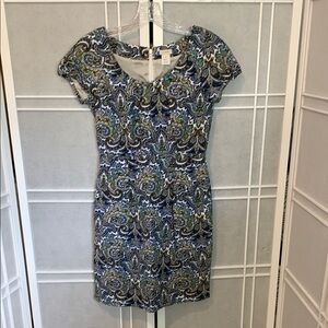 J. Crew Blue and Gold Paisley Sheath Mini Dress
